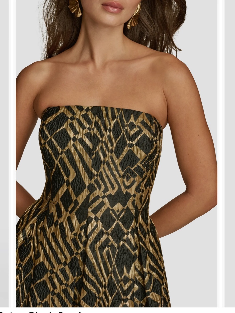 Donna Karan Strapless Jacquard Black and Gold Patterned Fit-and-Flare Dress - Picture 4 of 6